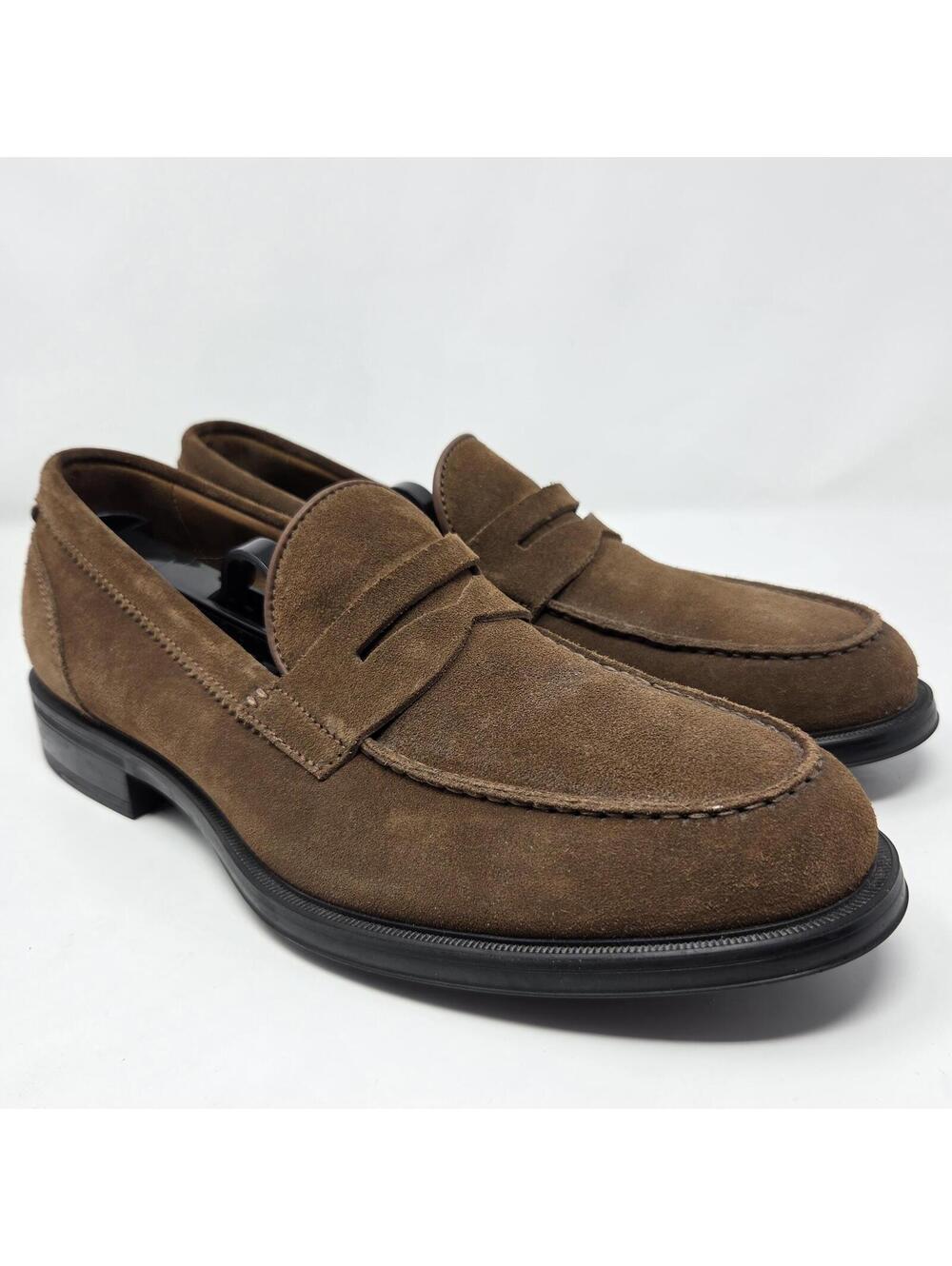 Men's Aquatalia Neil Winter Penny Loafer Shoes Dress Brown Suede Sz 10